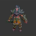 Man With Blue Hair In Silver Helmet And Armor Holding Sword Warrior Character