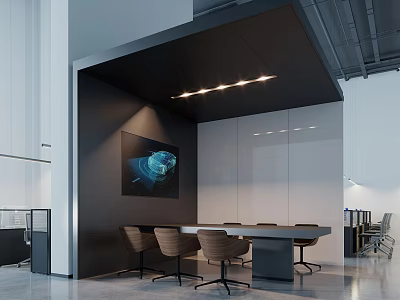 Modern Public Office Space Interior With Conference Table Ergonomic Chairs And Recessed Lighting 3d model