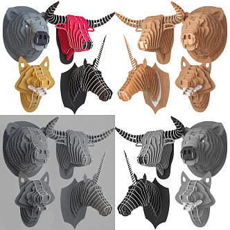 Nordic animal wall decoration plywood wall decoration paper mold animal cow head bear head horse head fox 3d model