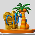 Inflatable Summer Beach Decor With Yellow Flip Flops Green Palm Tree And Orange Striped Elements