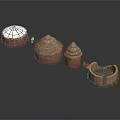 Traditional Thatched Houses Models With Dome Shaped Roofs And Brown Bases