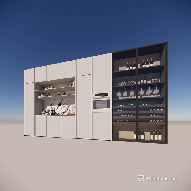Modern Wine Cabinet With Glass Door And Wine Bottle Storage In Kitchen 3d model 