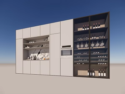 Modern Wine Cabinet With Glass Door And Wine Bottle Storage In Kitchen 3d model