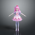 Elegant Pink Haired Princess Character In Frilly Dress With Crown White Stockings And Decorative Details