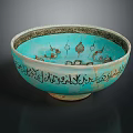 Home Furniture Decorative Bowl In Turquoise With Ornate Patterns And Inscriptions