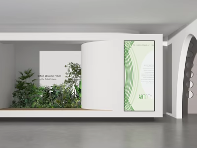 Modern Window Display With Green Plants White Background And ART Poster 3d model