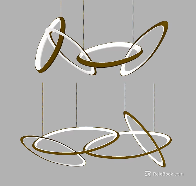 Modern Gold And White Pendant Lights With Interlocking Circular Hanging Rings Design 3d model 