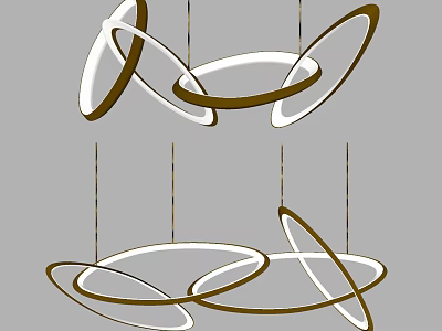Modern Gold And White Pendant Lights With Interlocking Circular Hanging Rings Design 3d model