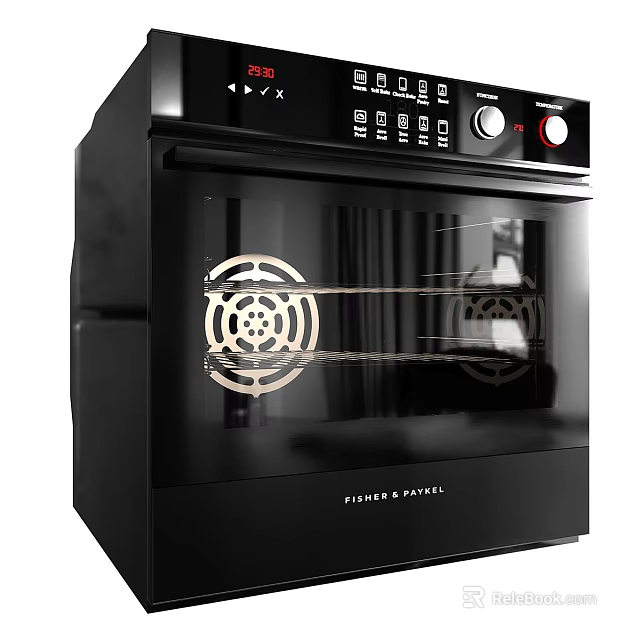 Modern Black Kitchen Electric Oven With Digital Control Panel And Heating Elements Through Glass Door 3d model 