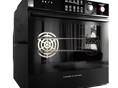 Modern Black Kitchen Electric Oven With Digital Control Panel And Heating Elements Through Glass Door 3d model
