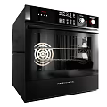 Modern Black Kitchen Electric Oven With Digital Control Panel And Heating Elements Through Glass Door