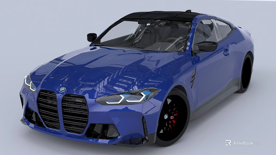 Blue BMW Coupe With Black Roof Sporty Front Grille And Black Alloy Wheels 3d model 