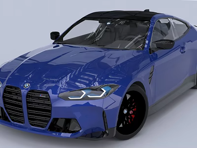 Blue BMW Coupe With Black Roof Sporty Front Grille And Black Alloy Wheels 3d model