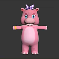 Cute Pink Hippo Doll With Purple Bow And Blue Eyes Outstretched Arms Design