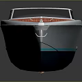 Sleek Modern Speedboat With Orange Deck White Blue Hull Transparent Windshield And Seats