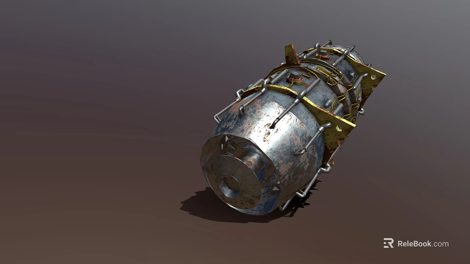 Metallic Mechanical Object With Yellow Brackets Metal Surface And Bolts 3d model