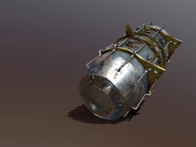 Metallic Mechanical Object With Yellow Brackets Metal Surface And Bolts 3d model