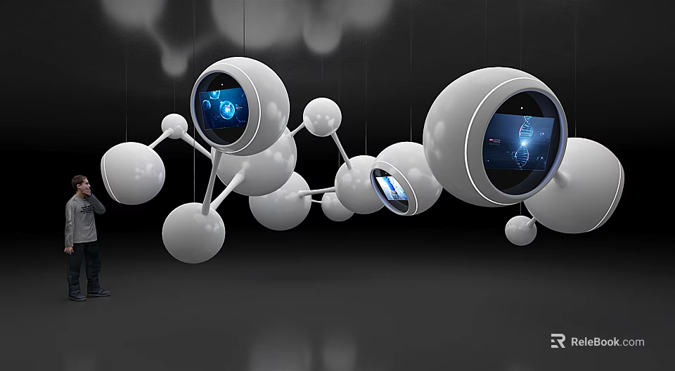 Smart Machines With Spherical Bodies Digital Screens And Connected Structures In Modern Tech Design 3d model 