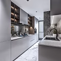 Modern Kitchen Interior Design With Marble Island Counter Cabinets And Appliances