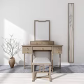 Stylish Light Wood Dressing Table With Mirror Drawers And Stool Interior 3d model