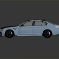 Blue BMW Sports Sedan With Modern Carbon Fiber Hood And Black Wheels