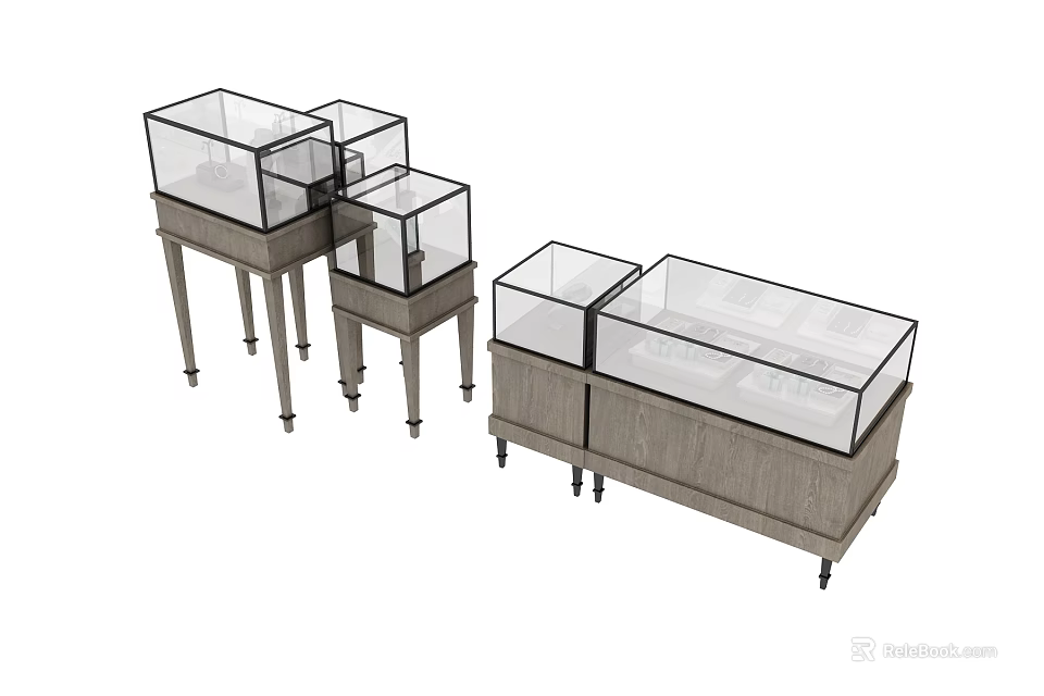 Retail Display Showcases With Glass Doors And Wooden Base For Merchandise 3d model 