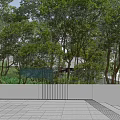 Garden Landscape Design with Lush Trees Paved Courtyard and White Wall Greenery
