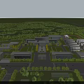 School Building Campus Layout With Greenery Sports Field Lake And Pathways