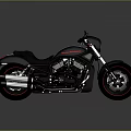 Black Motorcycle with Red Accent Wheels Black Leather Seat Chrome Exhaust Pipes Modern Cruiser Design