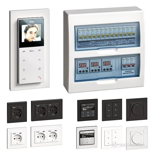 Smart Switch Panels With Multi Button Sockets Black And White Design 3d model 