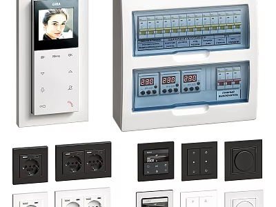 Smart Switch Panels With Multi Button Sockets Black And White Design 3d model