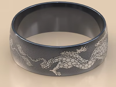 Elegant Black Bracelet With Intricate Silver Dragon Pattern Design 3d model