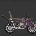 Unique Designed Motorcycle With Purple Decorative Patterns Horn Like Parts And Leather Seat