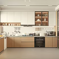 Modern Kitchen Interior With White And Wooden Cabinets Countertop And Appliances