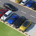Different Colored Cars Parked Neatly In City Parking Lot Space