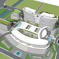 Modern Urban Architecture Complex With Green Roofs Curved Designs And Surrounding Greenery