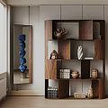 Modern Wooden Decorative Cabinet with Ceramic Vases Books and Decorative Items