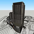 Modern Commercial Complex Exterior Design With Glass Curtain Walls And Metal Frames