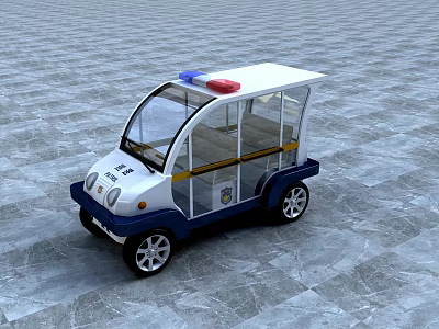 Small Patrol Police Vehicle With Blue Red Lights And White Blue Body 3d model