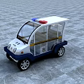 Small Patrol Police Vehicle With Blue Red Lights And White Blue Body