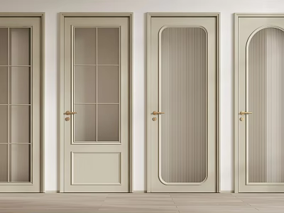 Modern Interior Swing Doors With Various Glass Patterns And Gold Handles 3d model