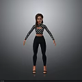 3D Female Character Model Standing Pose With Checkered Crop Top Dark Pants And Sandals