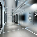 Modern Corridor Interior With Glass Walls Display Cabinets And Ambient Lighting