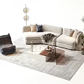 Modern Sofa Coffee Table Set With Floor Lamp Rug Pillows Armchair And Plant
