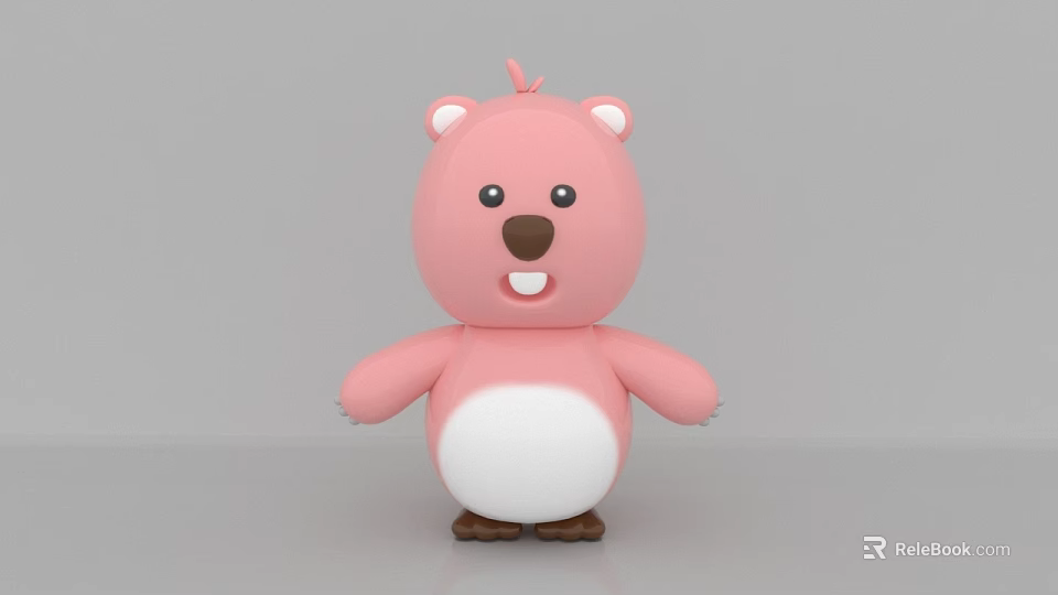 Cute Pink Cartoon Bear Plush Toy With White Belly And Brown Paws 3d model 