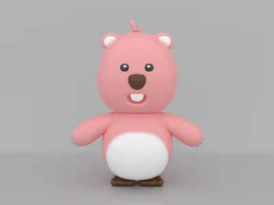 Cute Pink Cartoon Bear Plush Toy With White Belly And Brown Paws 3d model