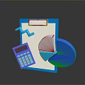 Useful Office Supplies Including Clipboard Calculator Pie Chart And Line Graph 3d model