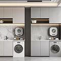 Modern Bathroom Cabinet Design With Marble Countertop Washing Machine And Storage Cabinets