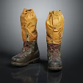 Lace Up Dark Leather Boots With Yellow Fabric Cuffs Thick Non Slip Soles Outdoor Hiking Use