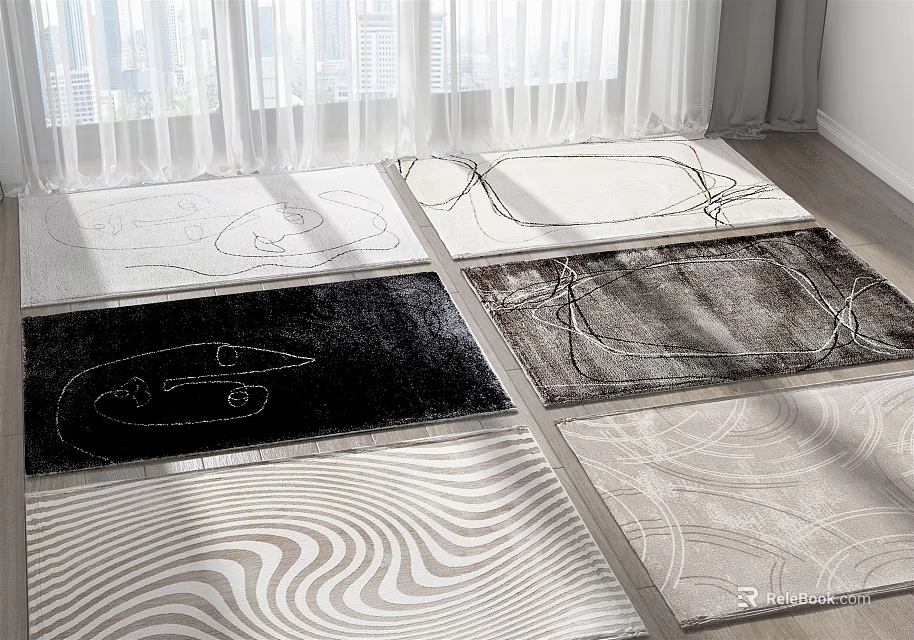 Stylish Square Rugs With Various Patterns For Modern Living Room Interior Design 3d model